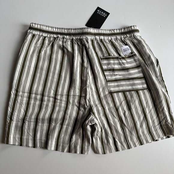 NATIVE YOUTH Olive Green/ Cream Farrell Striped Shorts - Picture 3 of 7